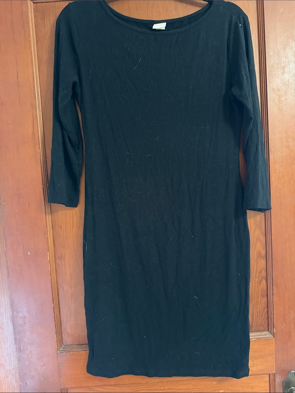 H&M Black Ribbed Midi Dress with Three-Quarter Sleeves Size Medium